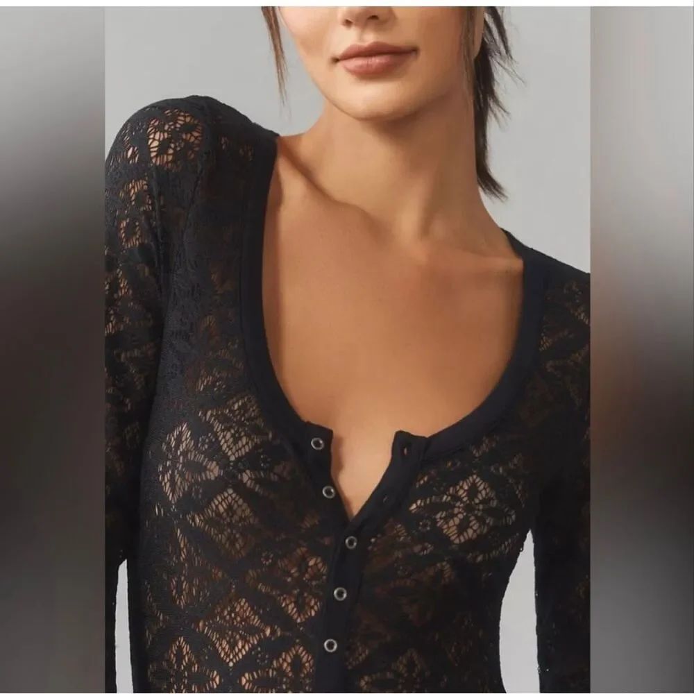 Anthropologie Pilcro Black Lace Button Down Bodysuit Sz 2X NWT